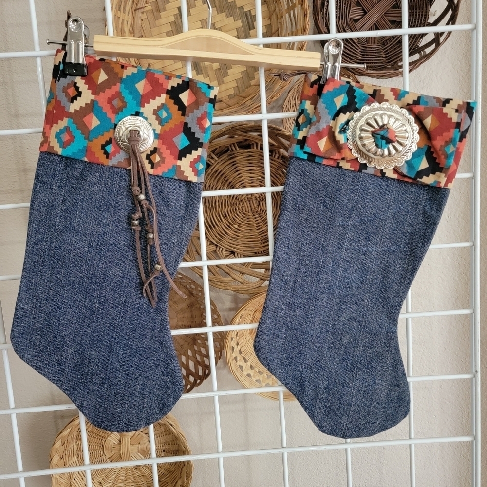 Southwestern Western Denim Christmas Stockings